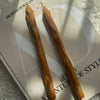 Hand Carved Toffee Tapered Candlesticks, Set of 2