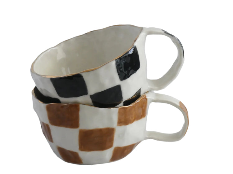 Brown Checkered Mug with 24k Rim (Preorder)